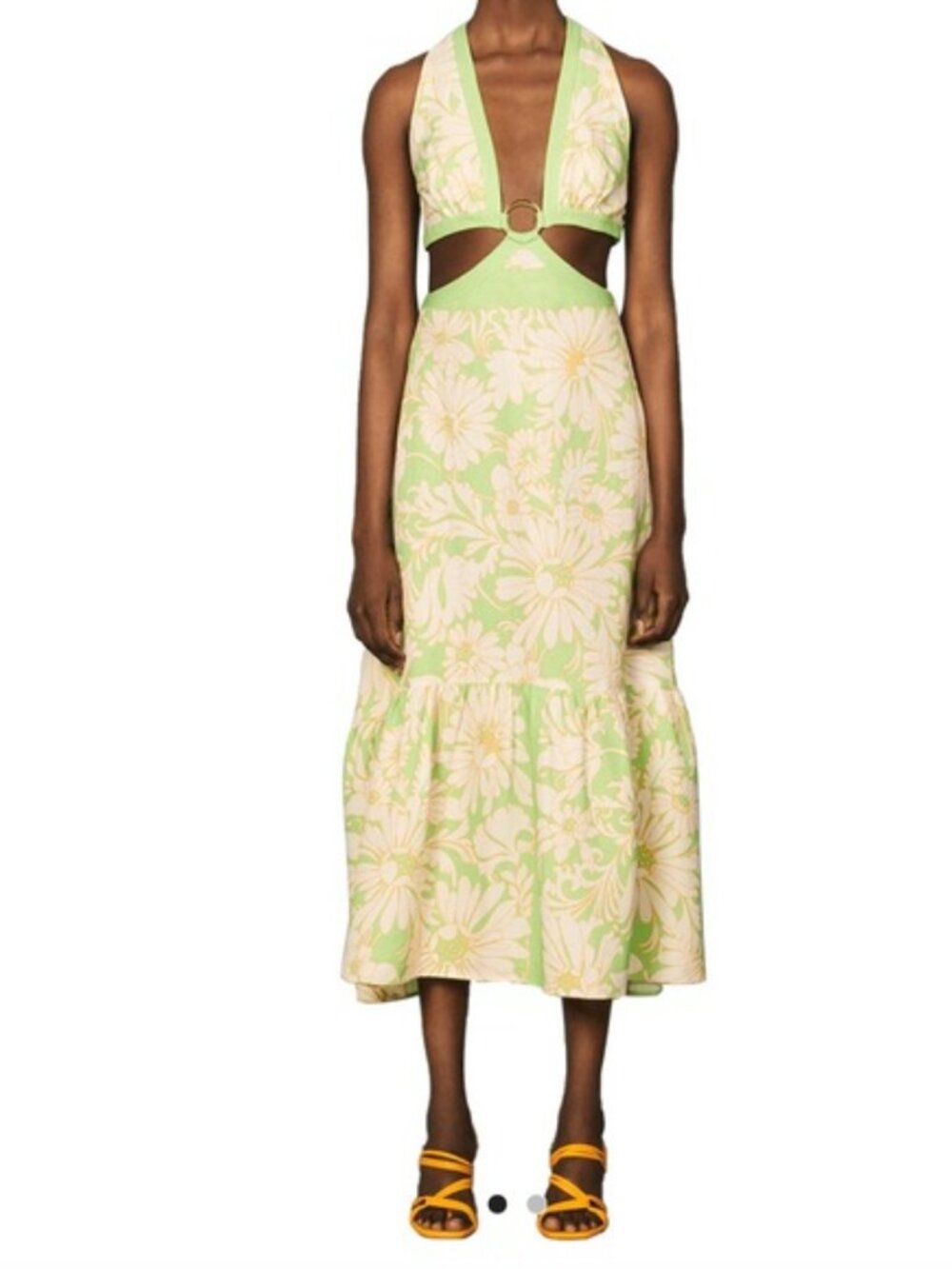 SANDRO Ludmila Cutout Floral Linen Satin-twill Maxi Dress $490 Summer Party 10 L - Picture 8 of 16